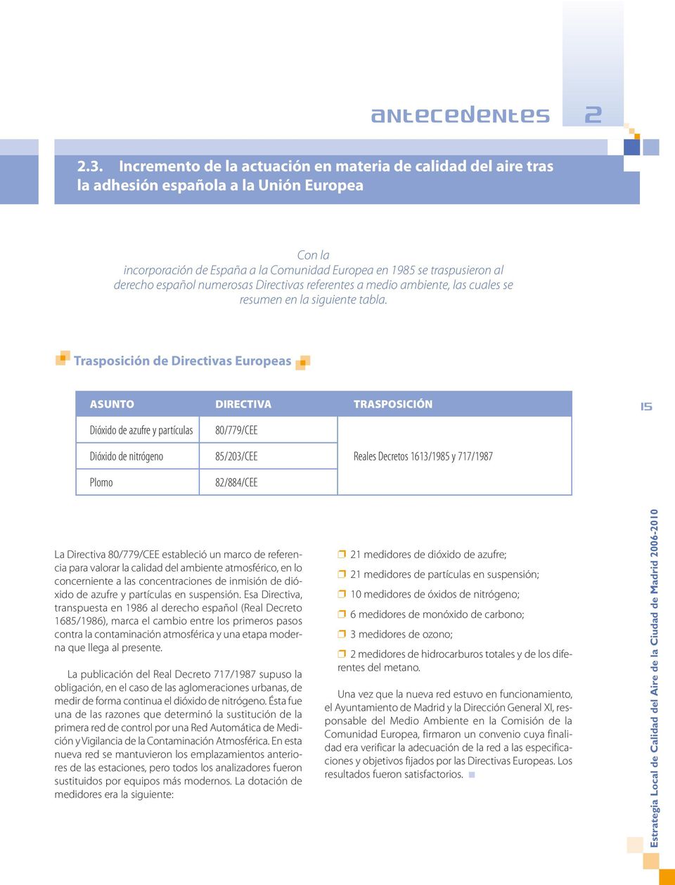 español numerosas Directivas referentes a medio ambiente, las cuales se resumen en la siguiente tabla.