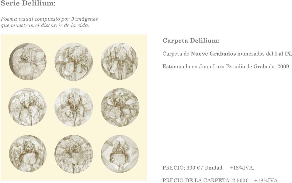 Carpeta Delilium: Carpeta de Nueve Grabados numerados del I al IX.
