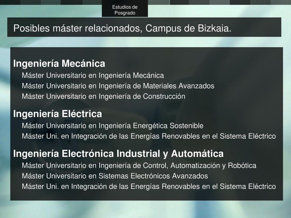 Construcción Ingeniería Eléctrica Máster Universitario en Ingeniería Energética Sostenible Máster Uni.