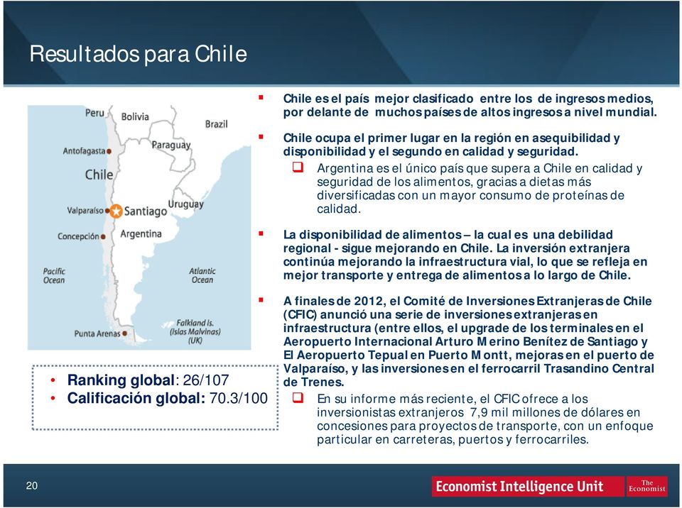 Chile ocupa el primer lugar en la región en asequibilidad y disponibilidad y el segundo en calidad y seguridad.