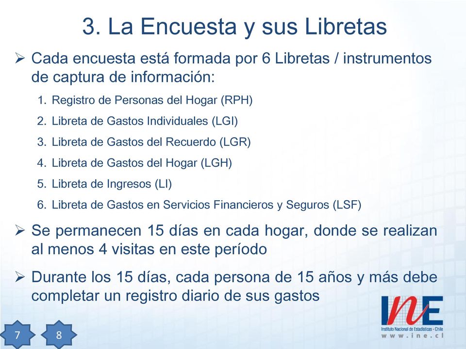 Libreta de Gastos del Hogar (LGH) 5. Libreta de Ingresos (LI) 6.