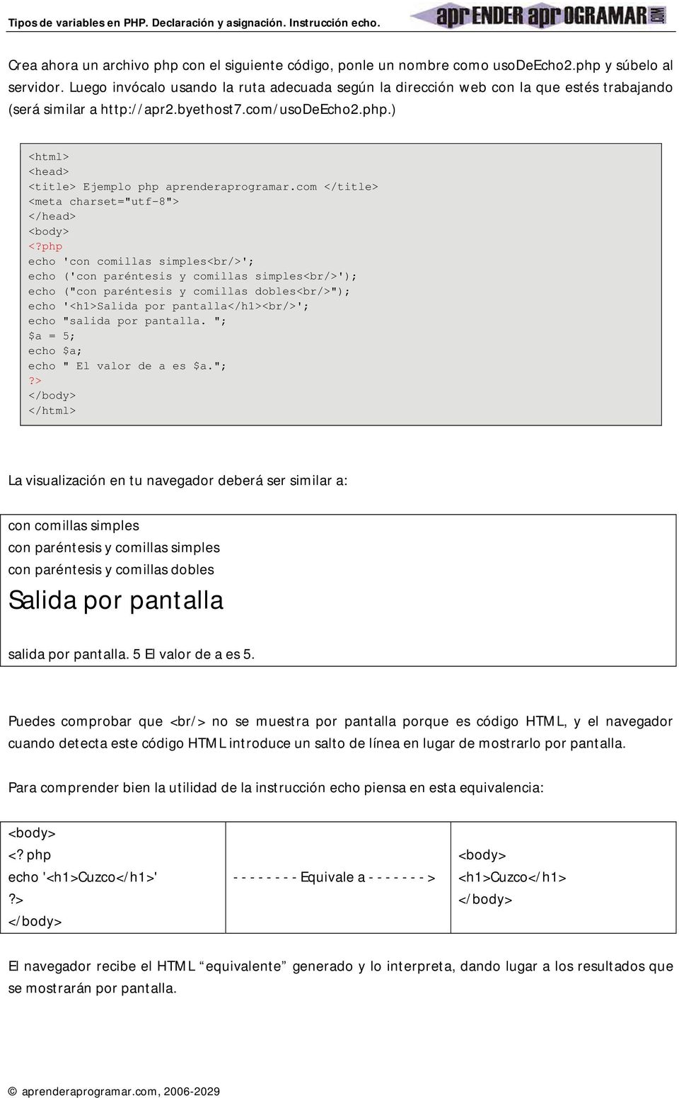 ) <html> <head> <title> Ejemplo php aprenderaprogramar.