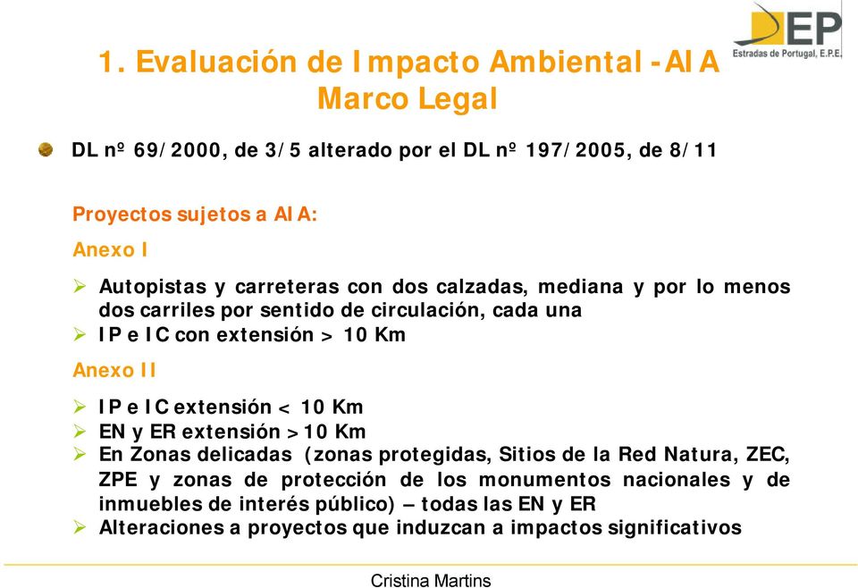 Anexo II IP e IC extensión < 10 Km EN y ER extensión >10 Km En Zonas delicadas (zonas protegidas, Sitios de la Red Natura, ZEC, ZPE y zonas de