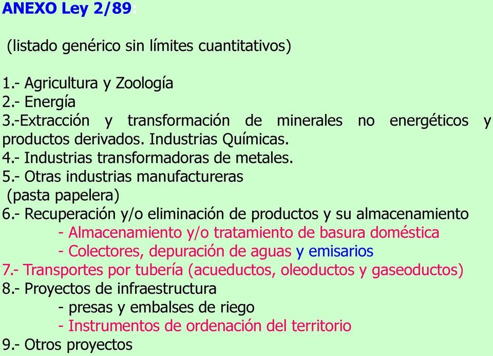- Otras industrias manufactureras (pasta papelera) 6.