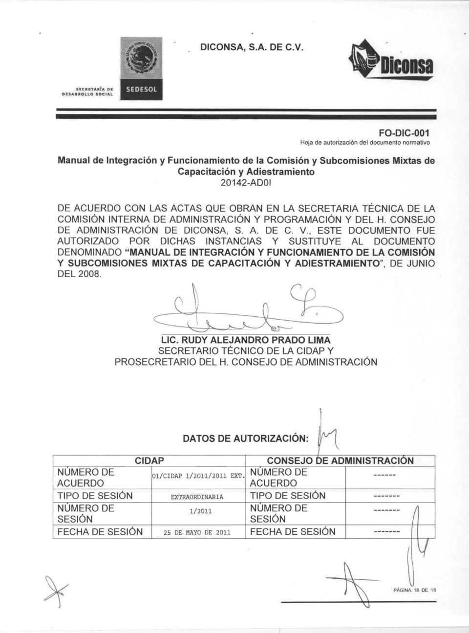 CONSEJO DE ADMINISTRACIÓN DE DICONSA, S. A. DE C. V.