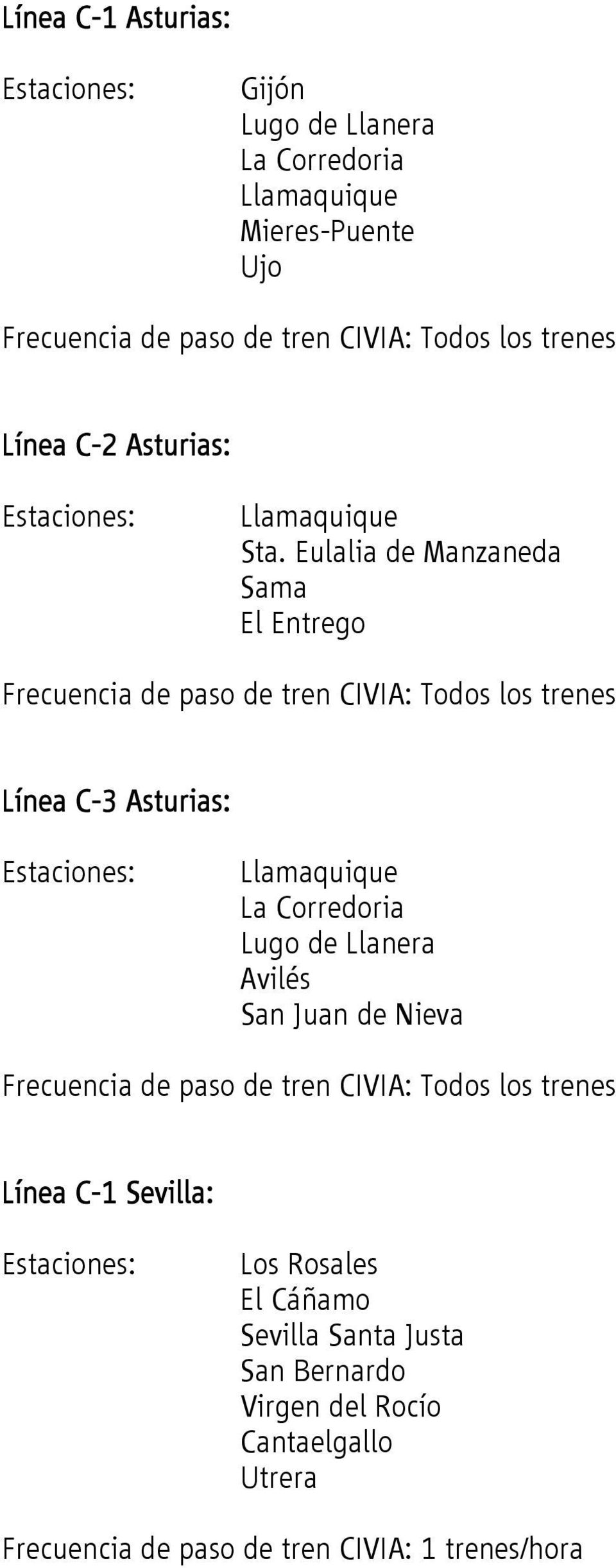 Eulalia de Manzaneda Sama El Entrego Línea C-3 Asturias: Llamaquique La Corredoria Lugo de Llanera