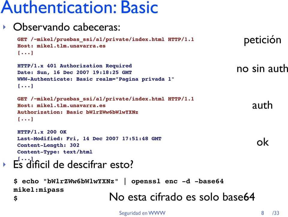 html HTTP/1.1 Host: mikel.tlm.unavarra.es Authorization: Basic bwlrzww6bwlwyxnz [...] HTTP/1.