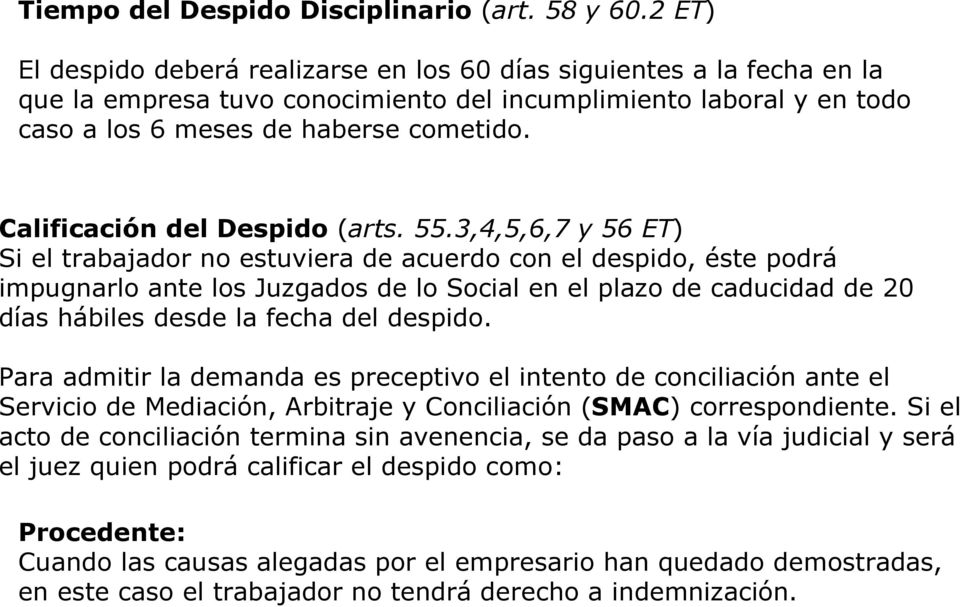 Calificación del Despido (arts. 55.