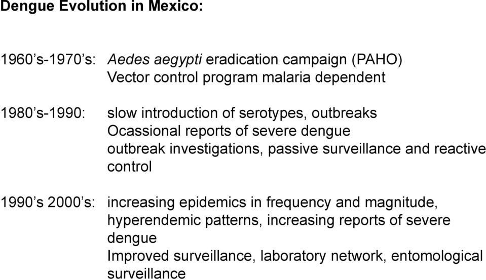 investigations, passive surveillance and reactive control 1990 s 2000 s: increasing epidemics in frequency and