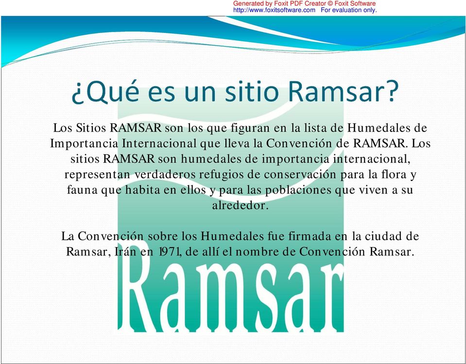 Los sitios RAMSAR son humedales de importancia internacional, representan verdaderos refugios de conservación
