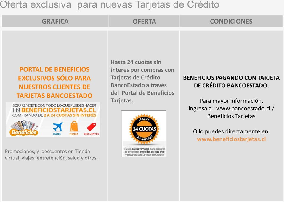 Hasta 24 cuotas sin interes por compras con Tarjetas de Crédito BancoEstado a través del Portal de Beneficios Tarjetas.