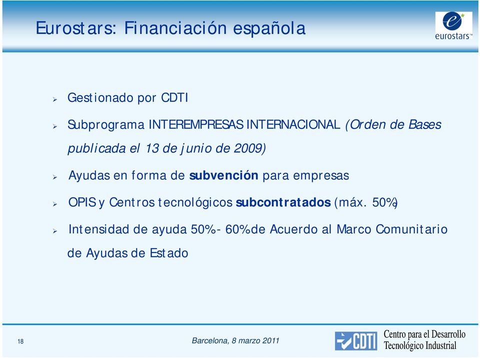 subvención para empresas OPIS y Centros tecnológicos subcontratados (máx.