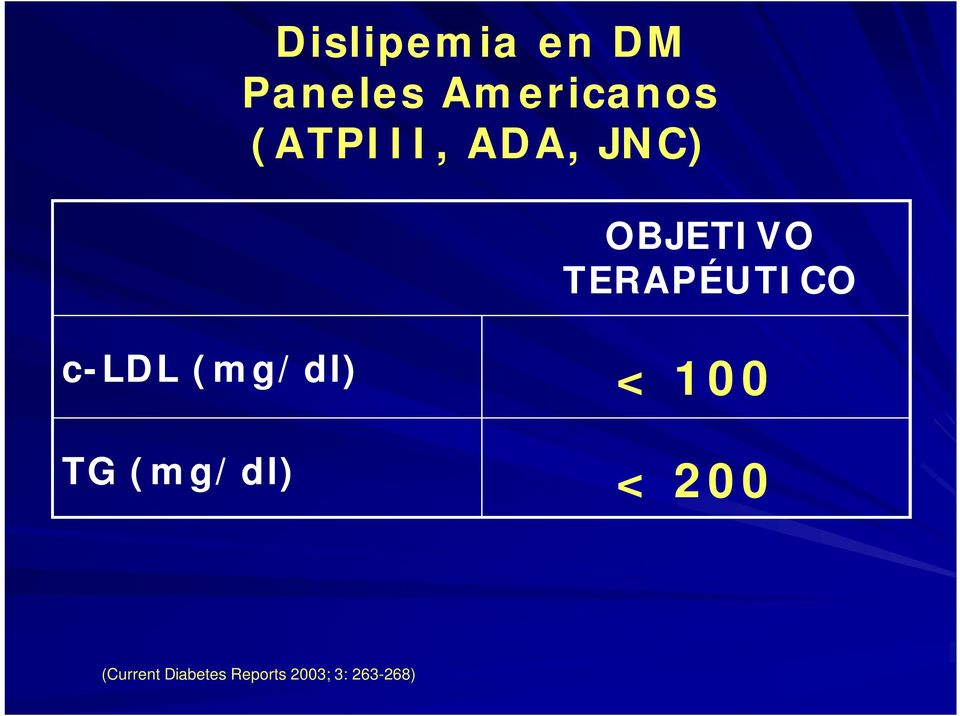 TERAPÉUTICO c-ldl (mg/dl) < 100 TG