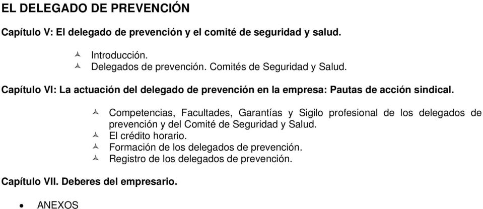 Capítulo VI: La actuación del delegado de prevención en la empresa: Pautas de acción sindical.