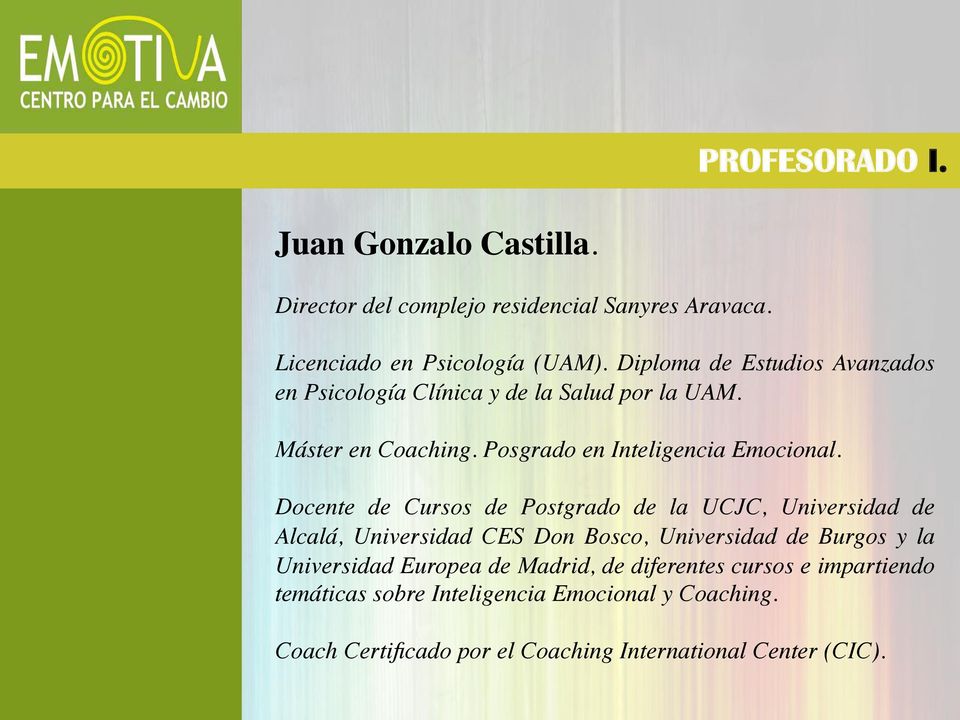 Docente de Cursos de Postgrado de la UCJC, Universidad de Alcalá, Universidad CES Don Bosco, Universidad de Burgos y la Universidad