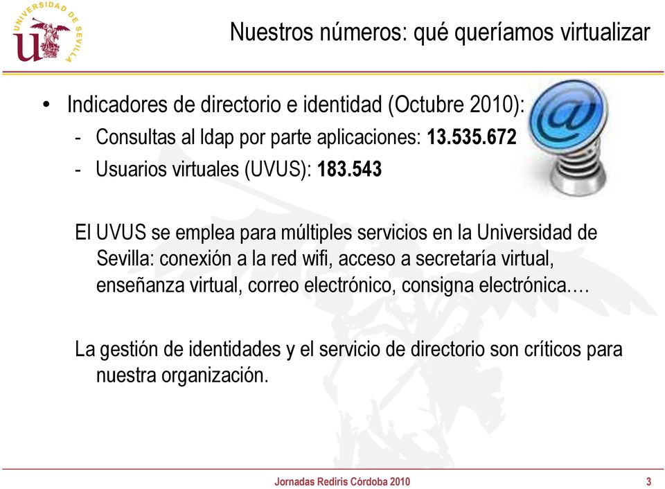 543 El UVUS se emplea para múltiples servicios en la Universidad de Sevilla: conexión a la red wifi, acceso a secretaría