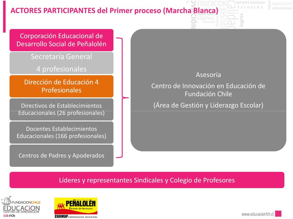 profesionales) Asesoría Centro de Innovación en Educación de Fundación Chile (Área de Gestión y Liderazgo Escolar) Docentes