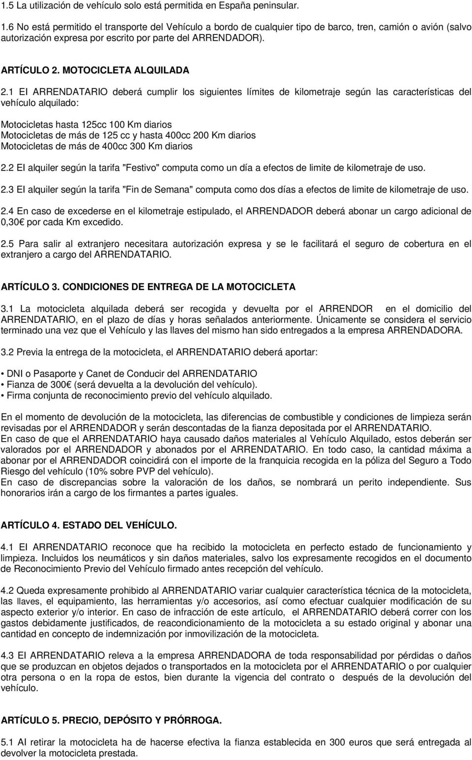 CONTRATO DE ALQUILER DE MOTOCICLETA. - PDF Descargar libre