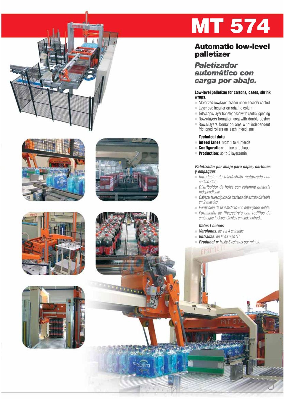 formation area with independent frictioned rollers on each infeed lane Technical data Infeed lanes: from 1 to 4 infeeds Configuration: in line or t shape Production: up to 5 layers/min Paletizador