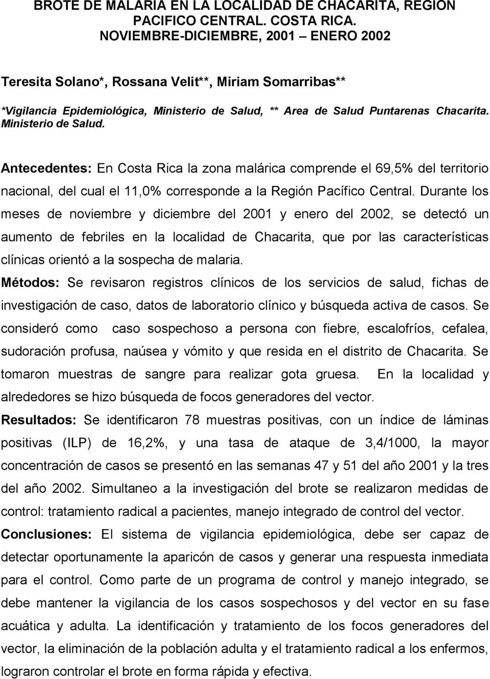 ** Area de Salud Puntarenas Chacarita. Ministerio de Salud.