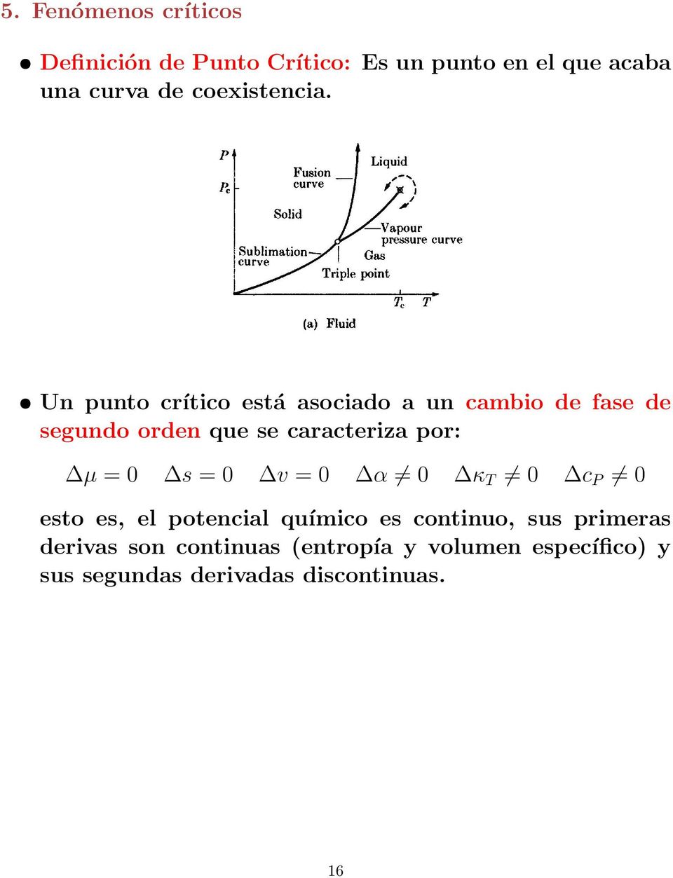 Un punto crítico está asociado a un cambio de fase de segundo orden que se caracteriza por: µ =