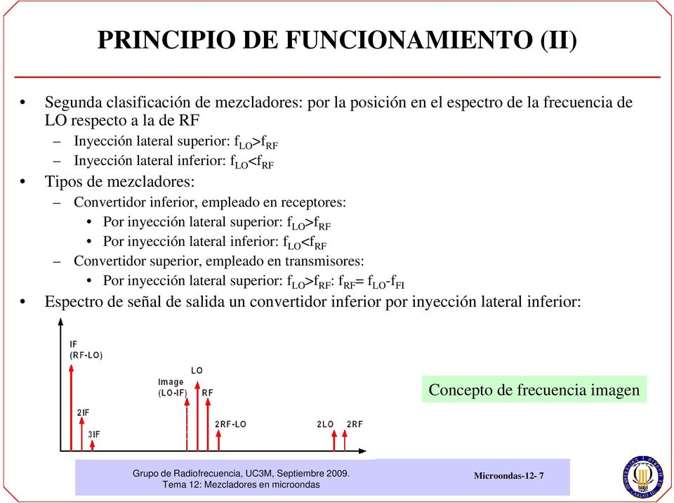 inyección lateral superior: f LO >f Por inyección lateral inferior: f LO <f Convertidor superior, empleado en transmisores: Por inyección lateral