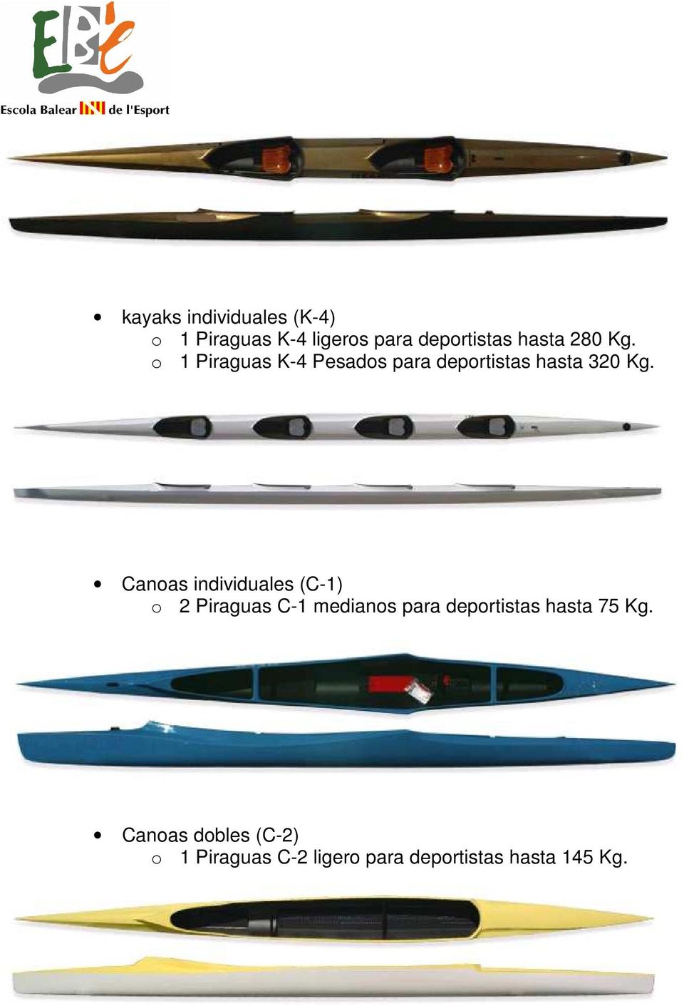 Canoas individuales (C-1) o 2 Piraguas C-1 medianos para deportistas