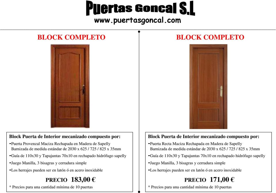 183,00 -Puerta Recta Maciza Rechapada en Madera de Sapelly Barnizada de medida estándar de 2030 x