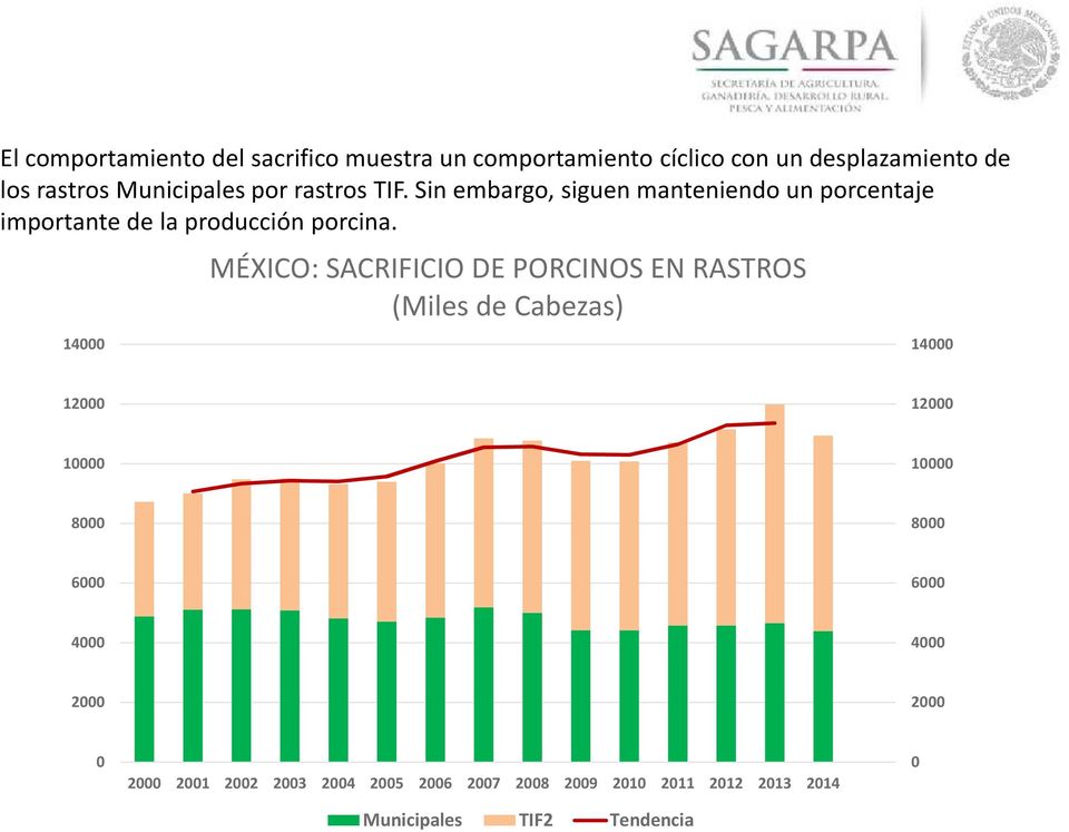 14000 MÉXICO: SACRIFICIO DE PORCINOS EN RASTROS (Miles de Cabezas) 14000 12000 12000 10000 10000 8000 8000 6000