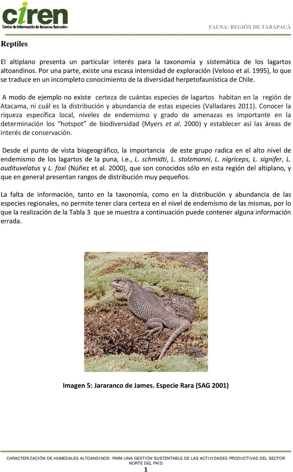 A modo de ejemplo no existe certeza de cuántas especies de lagartos habitan en la región de Atacama, ni cuál es la distribución y abundancia de estas especies (Valladares 2011).