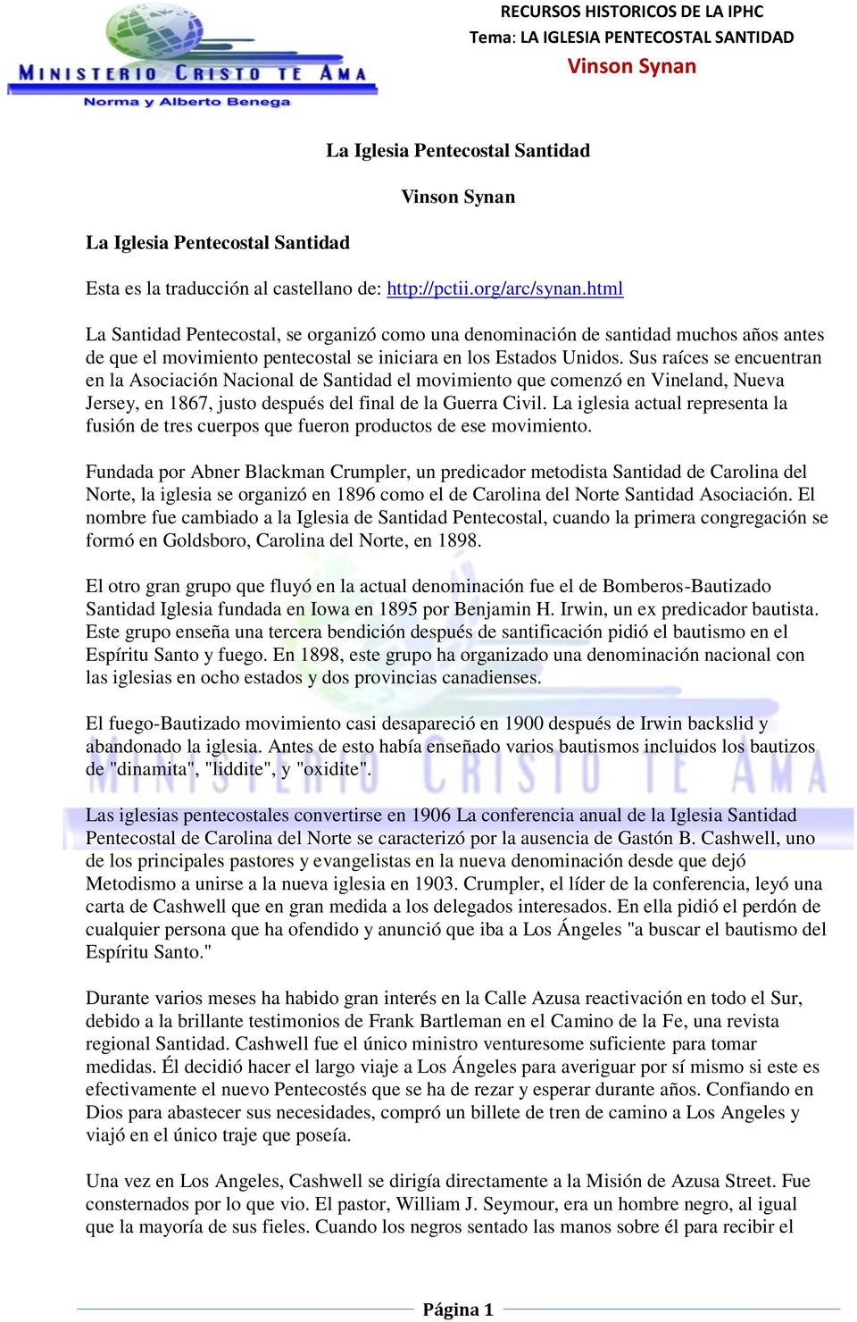 La Iglesia Pentecostal Santidad. Vinson Synan - PDF Descargar libre