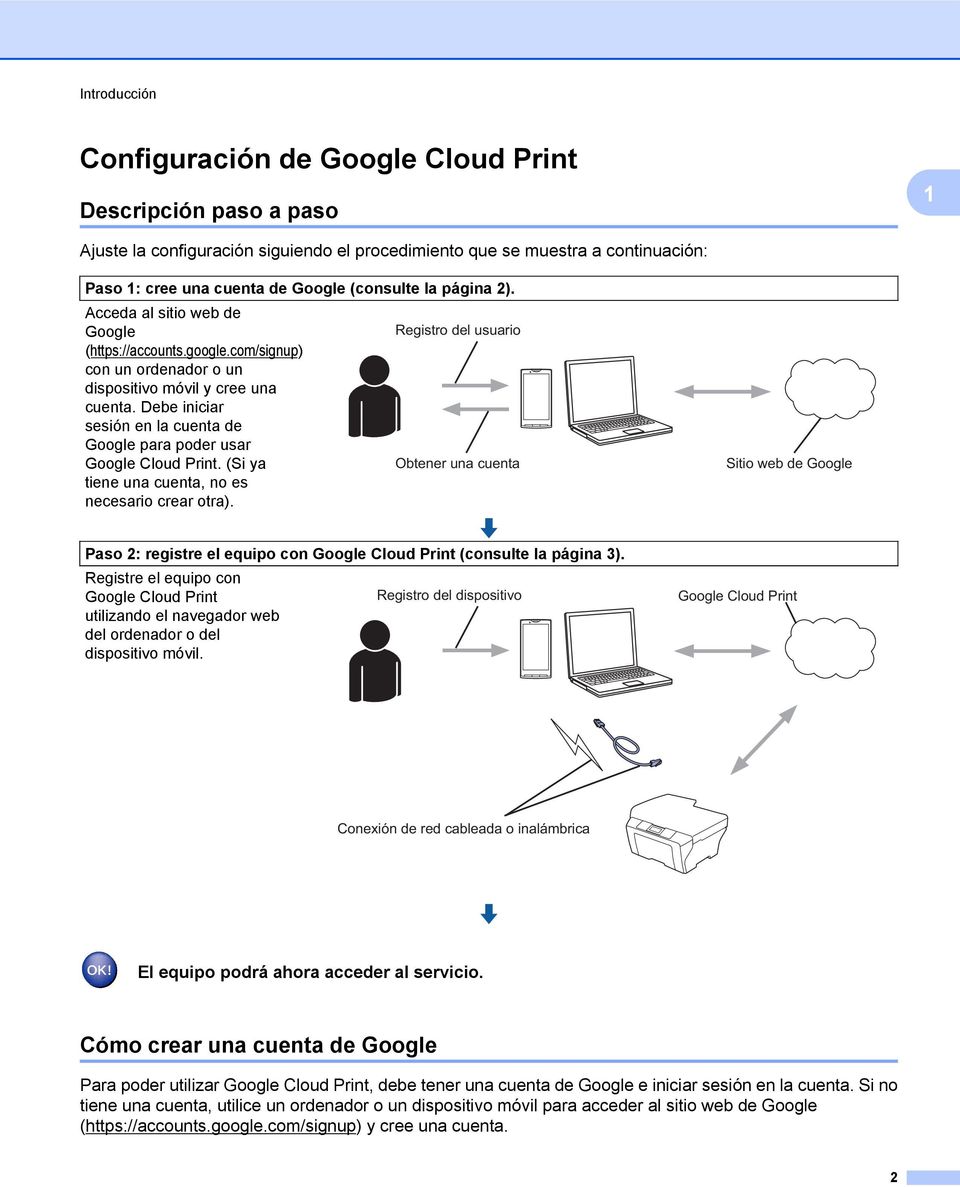 Debe iniciar sesión en la cuenta de Google para poder usar Google Cloud Print. (Si ya tiene una cuenta, no es necesario crear otra).