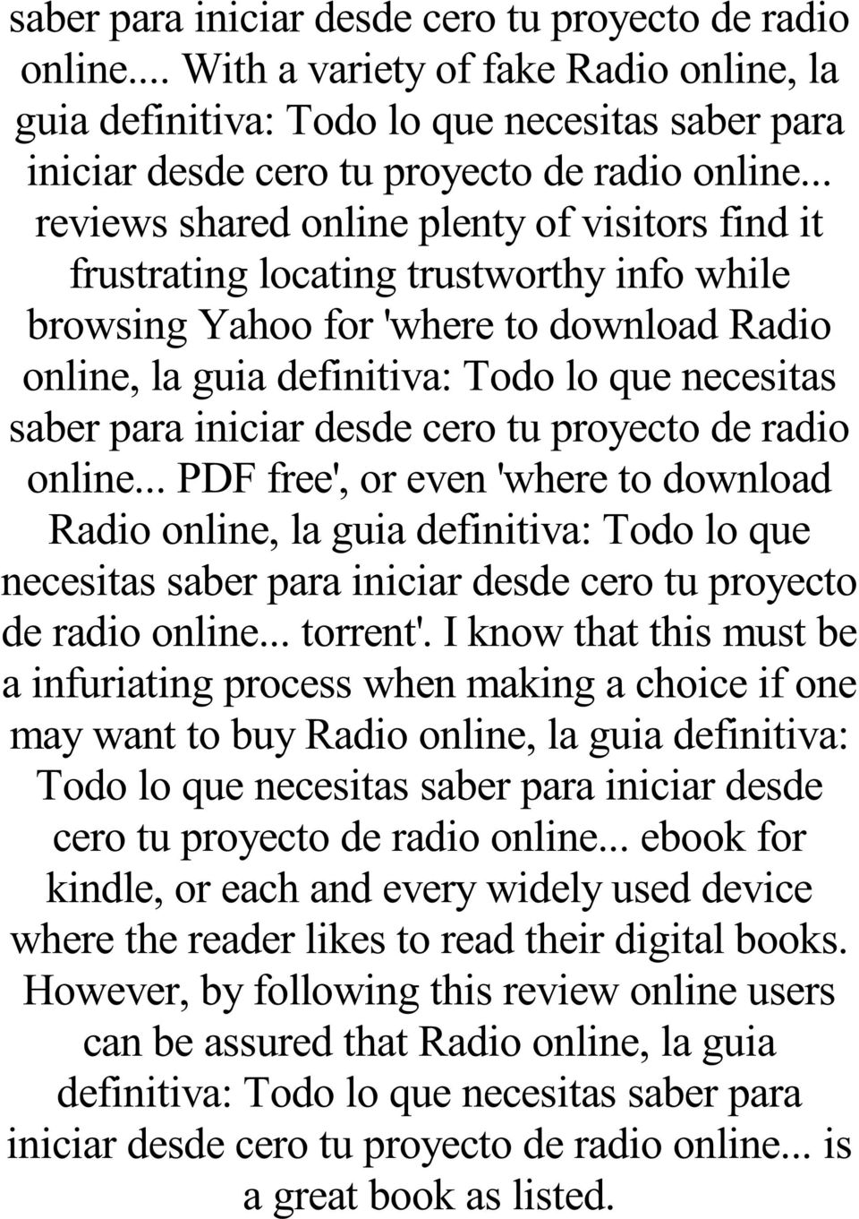 para iniciar desde cero tu proyecto de radio online... PDF free', or even 'where to download de radio online... torrent'.