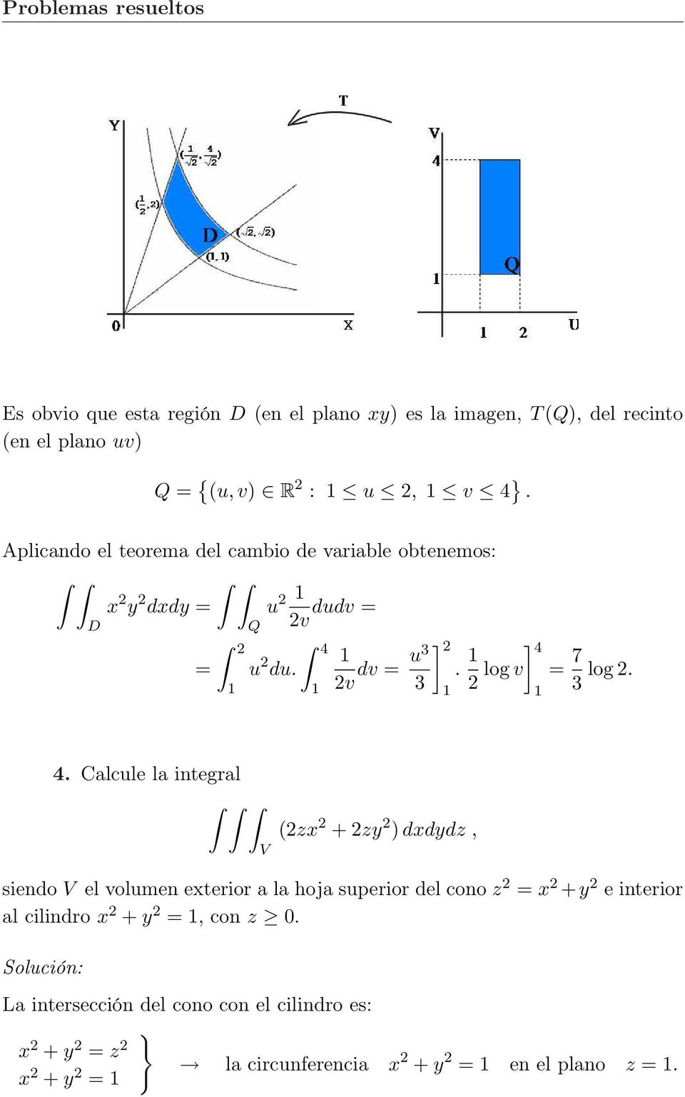 3 4. Calcule la integral V (zx + zy ) dxdydz, siendo V el volumen exterior a la hoja superior del cono z x + y e interior