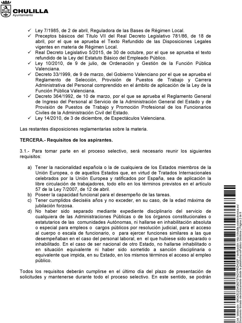 Real Decreto Legislativo 5/2015, de 30 de octubre, por el que se aprueba el texto refundido de la Ley del Estatuto Básico del Empleado Público.