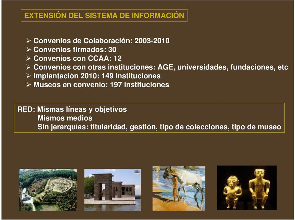 etc Implantación 2010: 149 instituciones Museos en convenio: 197 instituciones RED: Mismas