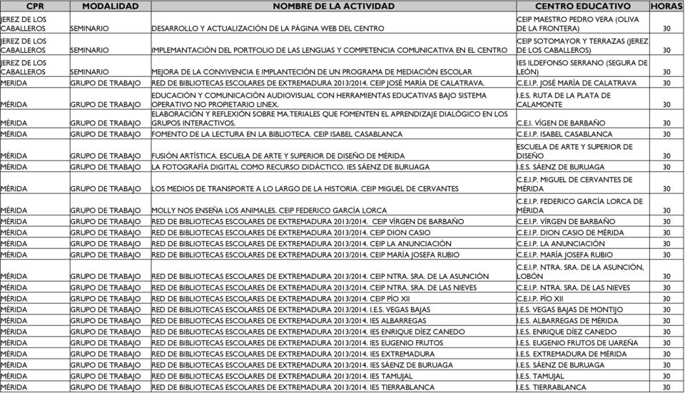 ILDEFONSO SERRANO (SEGURA DE LEÓN) 30 MERIDA RED DE BIBLIOTECAS ESCOLARES DE EXTREMADURA 2013/2014. CEIP 