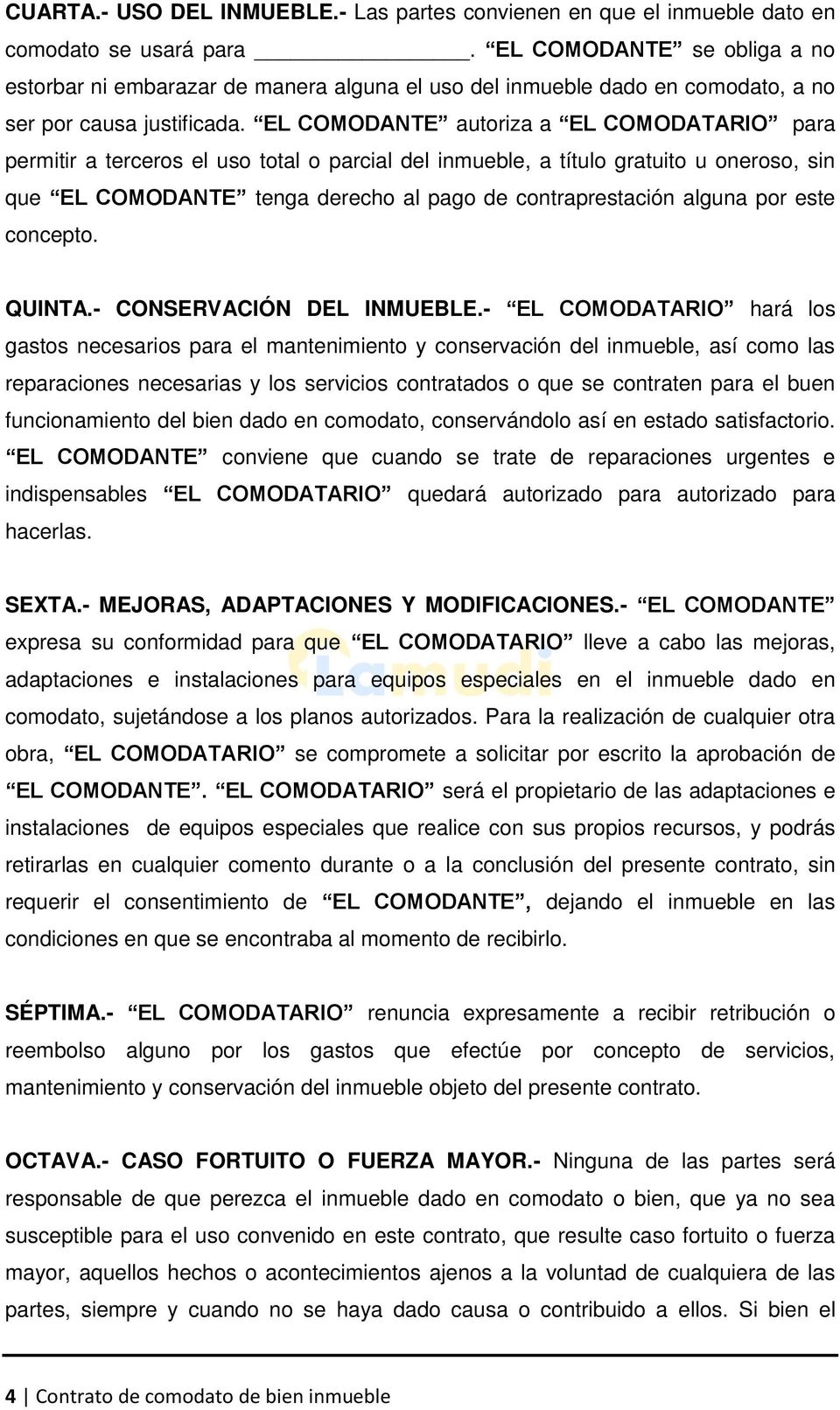 FORMATO DE CONTRATO DE COMODATO PARA BIENES INMUEBLES - PDF Descargar libre