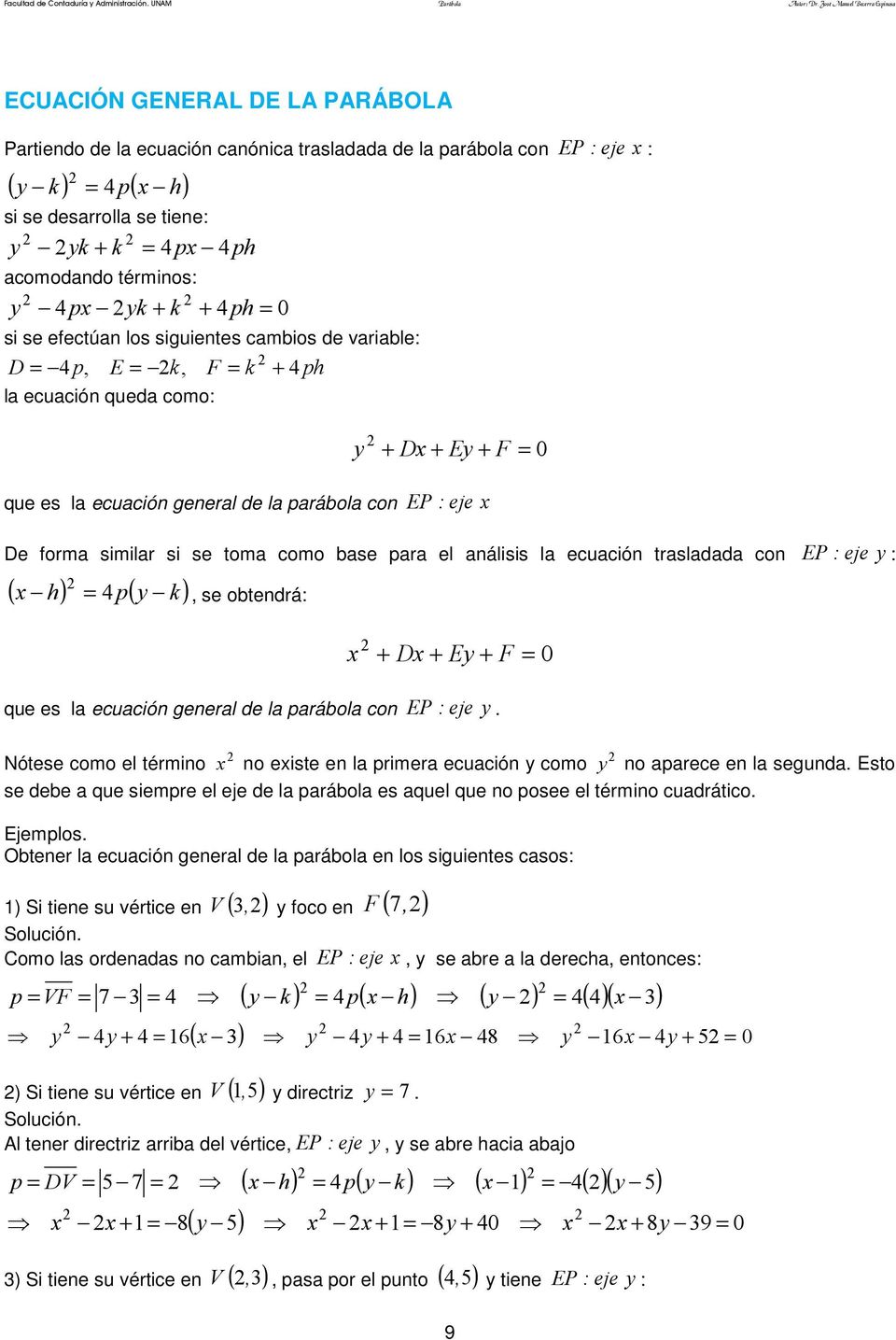 Matematicas Basicas Parabola Definicion De Parabola Pdf Free