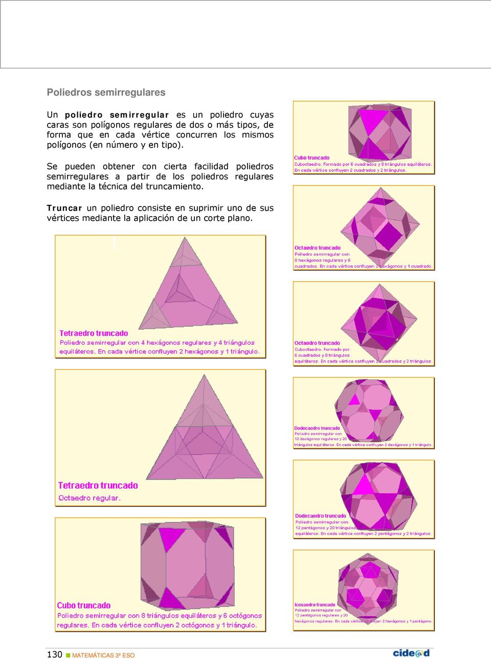 Se pueden obtener con cierta facilidad poliedros semirregulares a partir de los poliedros regulares mediante la