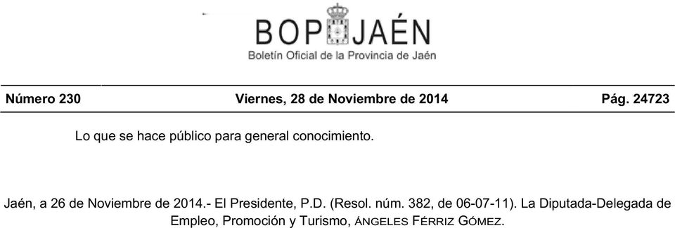 Jaén, a 26 de Noviembre de 2014.- El Presidente, P.D. (Resol. núm.