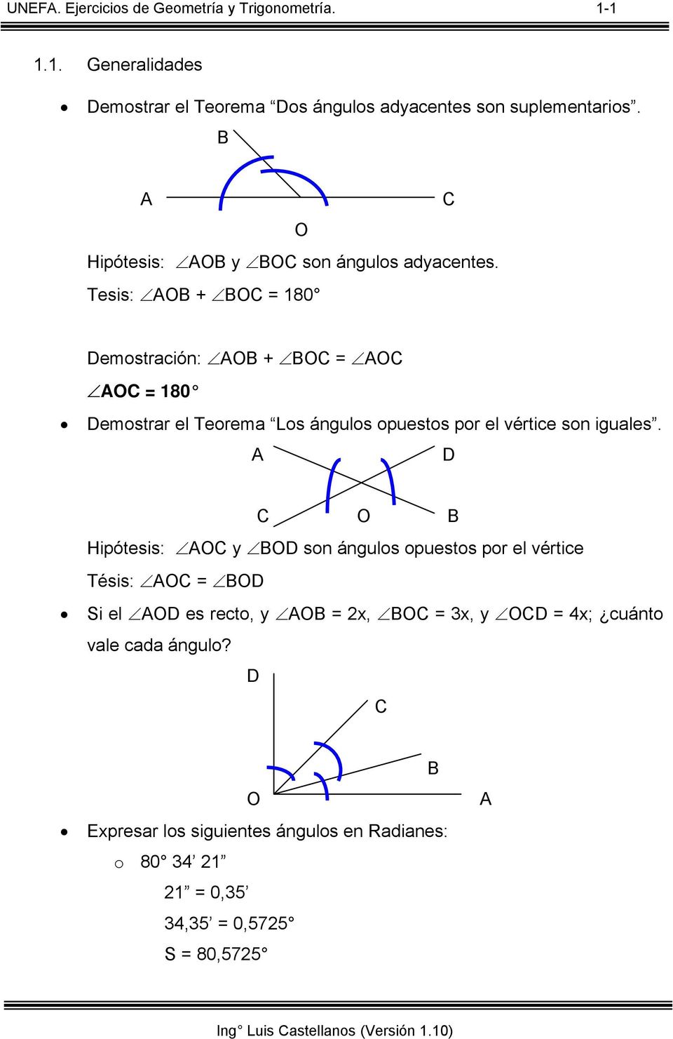 Tesis: O + O = 80 emstración: O + O = O O = 80 emstrar el Terema Ls ánguls puests pr el vértice sn iguales.