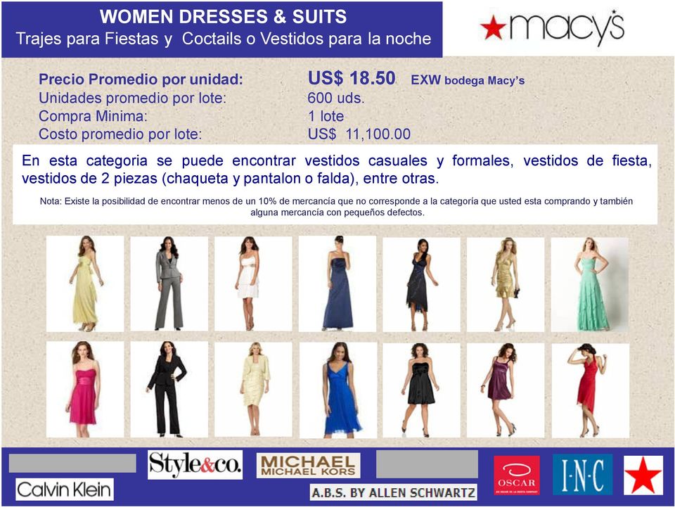 50 EXW bodega Macy s En esta categoria se puede encontrar vestidos casuales y formales, vestidos de fiesta, vestidos de 2