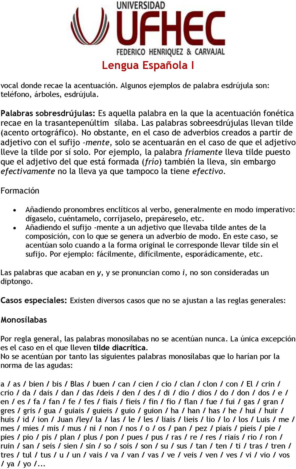 Lengua Española I. El acento castellano. Casos ordinarios y especiales -  PDF Free Download
