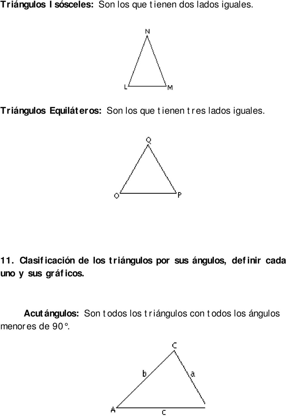 Clasificación de los triángulos por sus ángulos, definir cada uno y