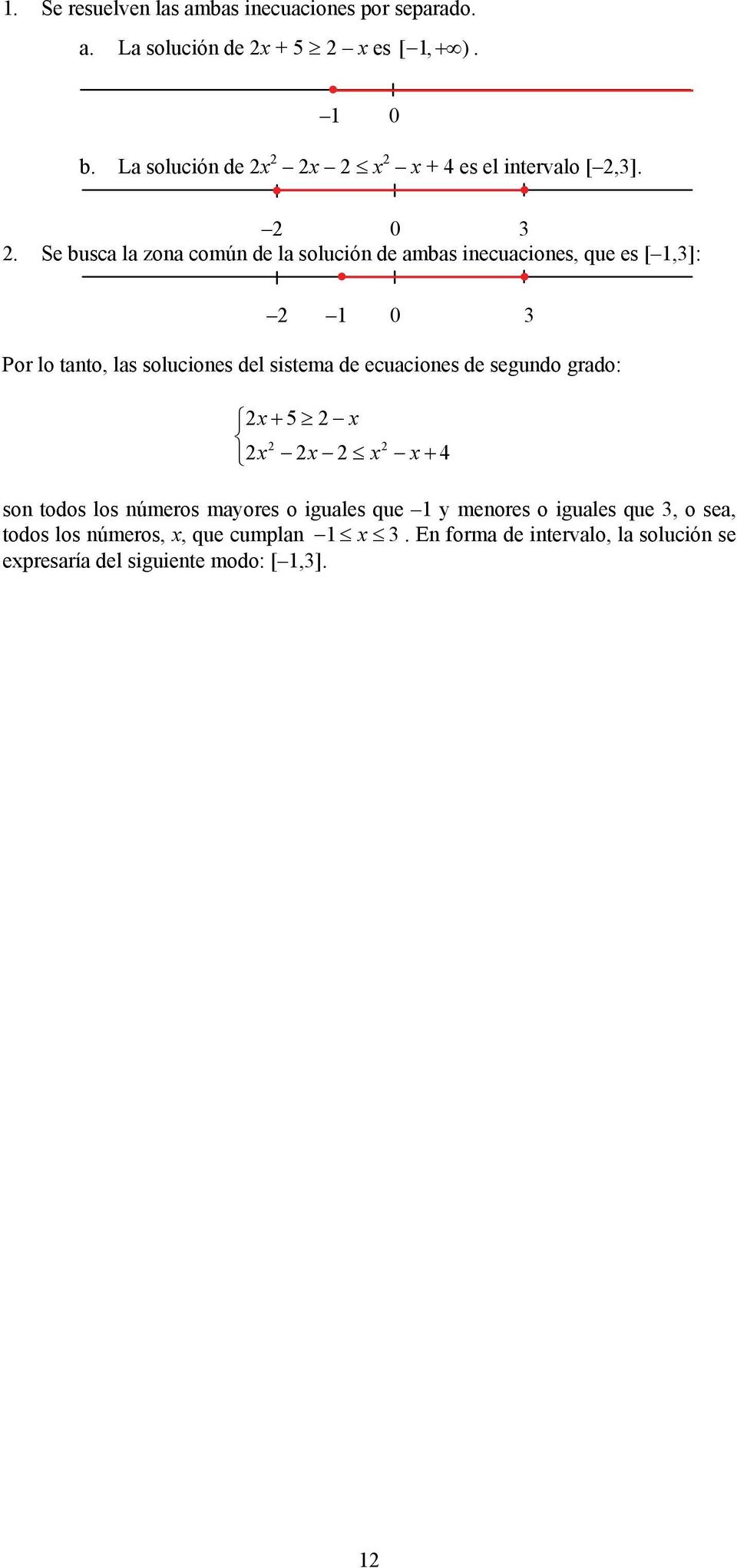 Se busca la zona común de la solución de ambas inecuaciones, que es [ 1,3]: 2 1 0 3 Por lo tanto, las soluciones del sistema de ecuaciones