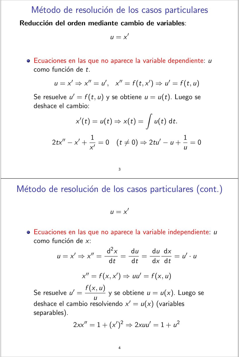 2tx x + 1 x = 0 (t 0) 2tu u + 1 u = 0 3 Método de resolución de los casos particulares (cont.