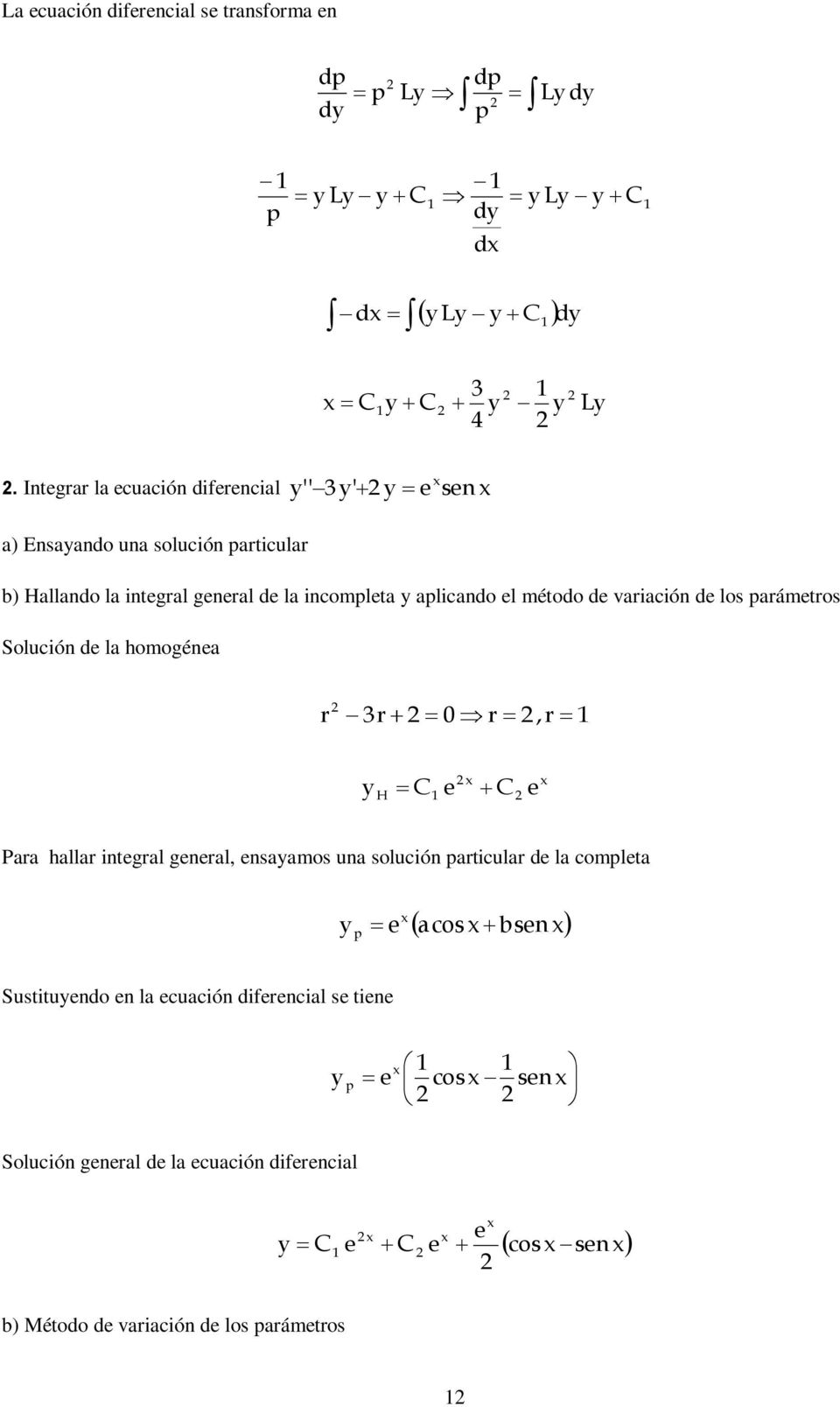 aplicando l método d variación d los parámtros Solución d la homogéna r r r,r H Para hallar intgral gnral, nsaamos una