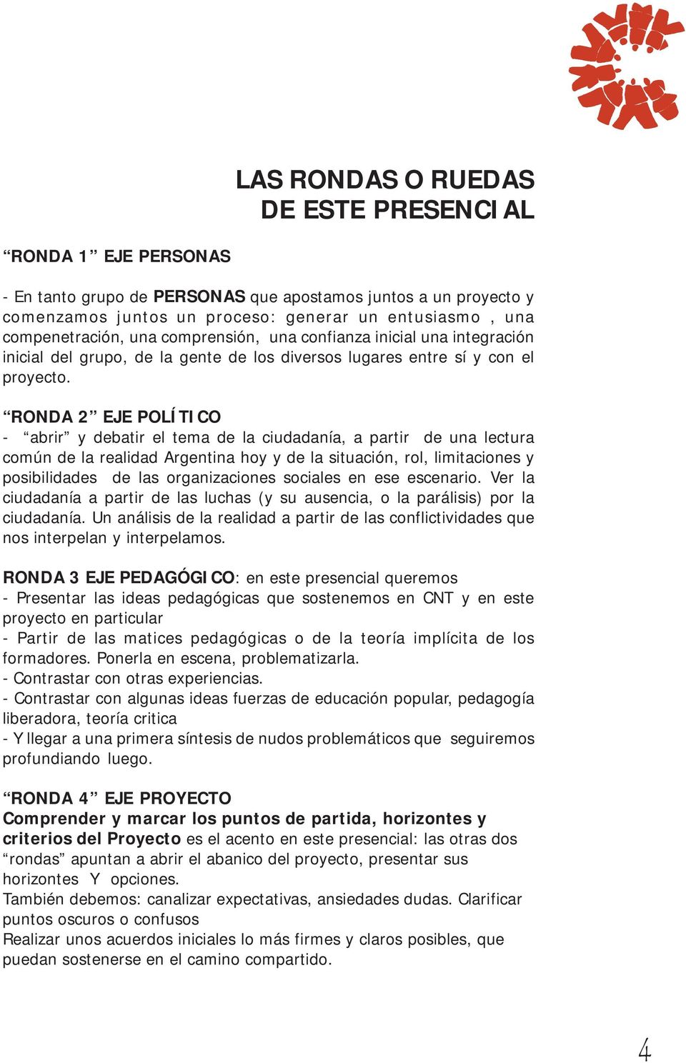 RONDA 2 EJE POLÍTICO - abrir y debatir el tema de la ciudadanía, a partir de una lectura común de la realidad Argentina hoy y de la situación, rol, limitaciones y posibilidades de las organizaciones