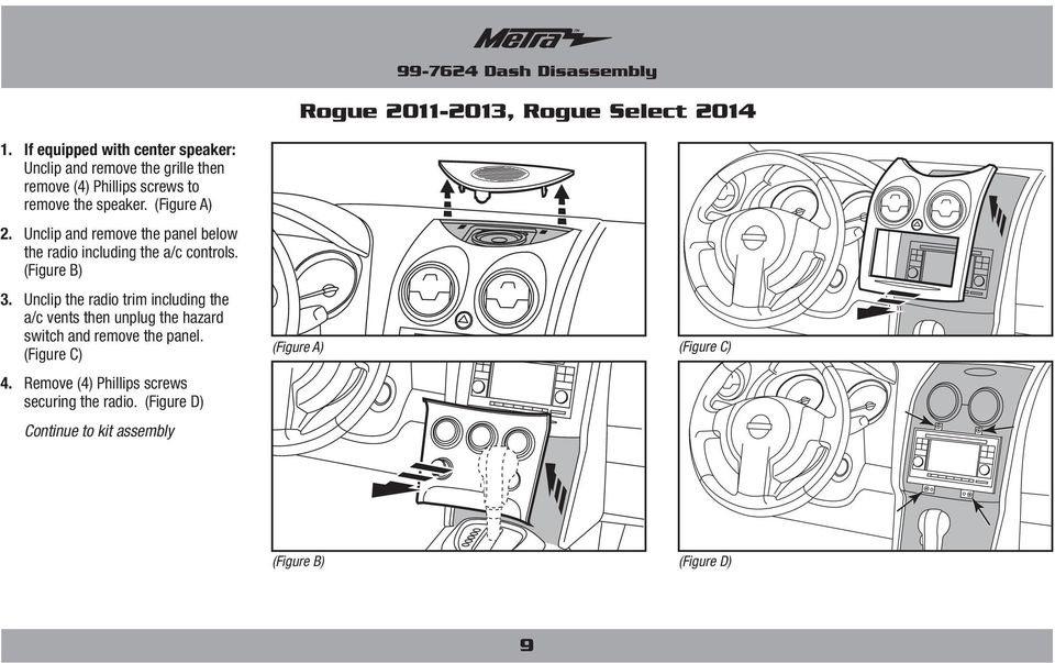 Unclip and remove the panel below the radio including the a/c controls. (Figure B) 3.